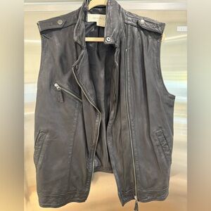 Treasure & Bond Black genuine leather oversized moto vest.  Size Large